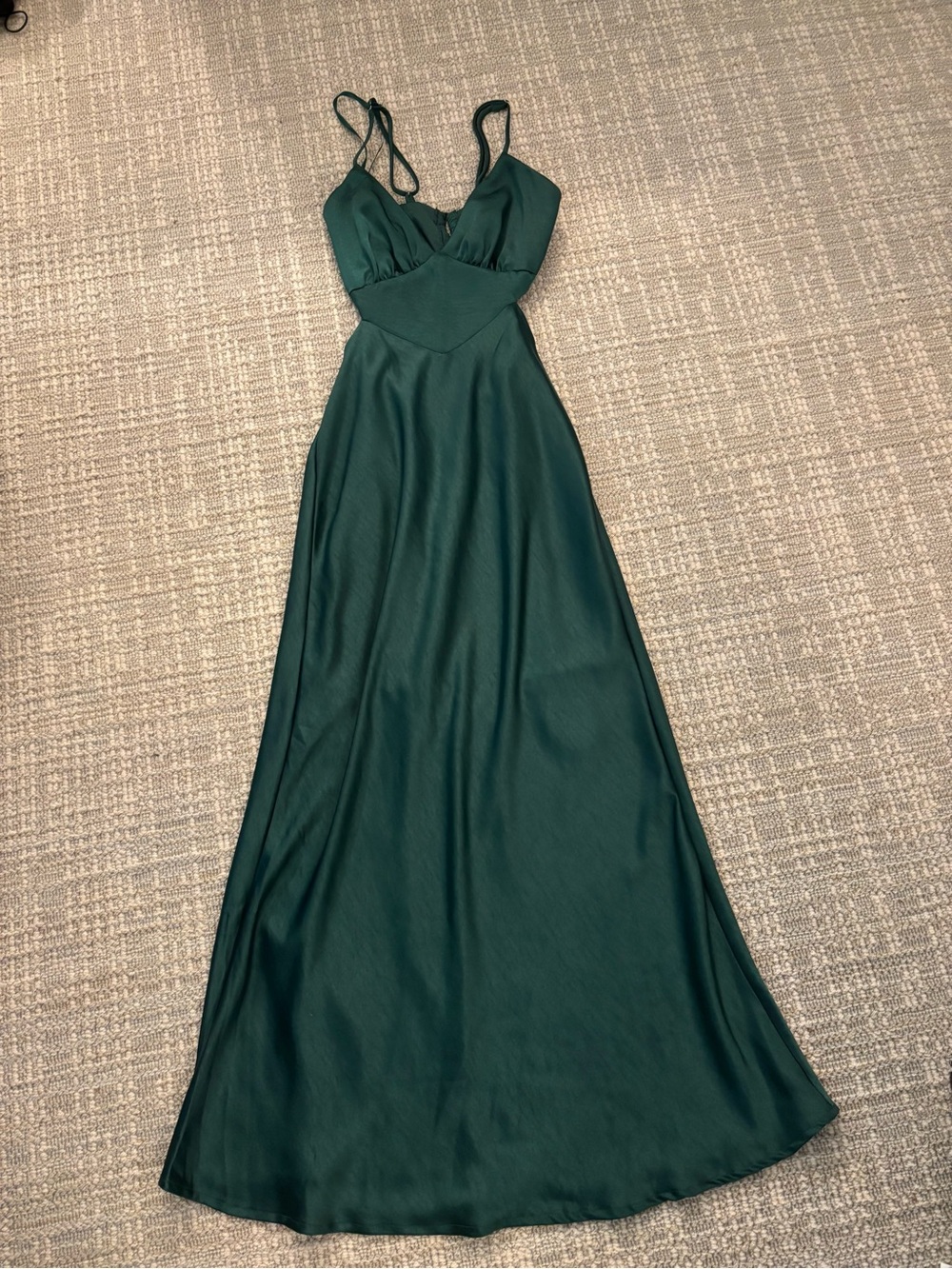 Hello Molly Deep Green Satin Midi Dress with Spaghetti Straps